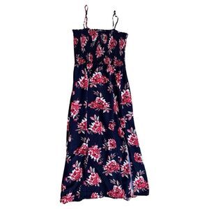 Pacific Vibes Floral Navy & Red Side Slit Maxi Sun Dress Size XL NWT